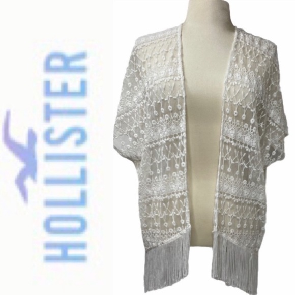 Fringe Kimono Wrap Cardigan White Knit Crochet Lace Gypsy Spell Boho Festival - Picture 1 of 13